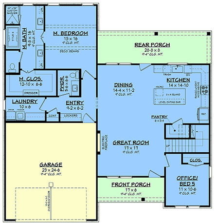 Contemporary, Country, Farmhouse, Traditional House Plan 82990 with 5 Beds, 3 Baths, 2 Car Garage First Level Plan