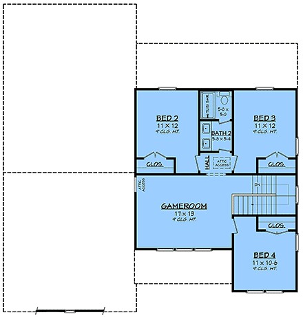 Contemporary, Country, Farmhouse, Traditional House Plan 82990 with 5 Beds, 3 Baths, 2 Car Garage Second Level Plan