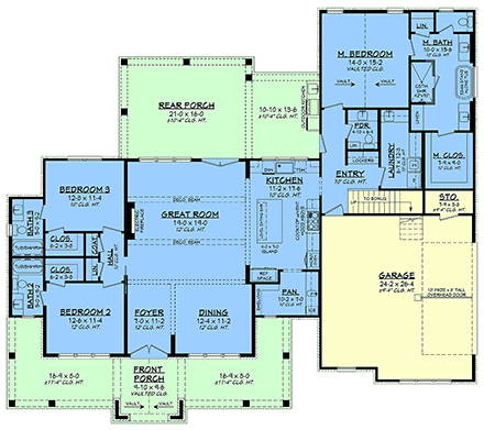 Contemporary, Farmhouse, Southern, Traditional House Plan 82991 with 3 Beds, 4 Baths, 2 Car Garage First Level Plan