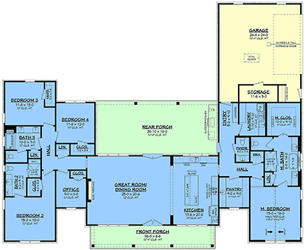 Contemporary, Country, Farmhouse, New American, Traditional House Plan 82993 with 4 Beds, 4 Baths, 2 Car Garage First Level Plan