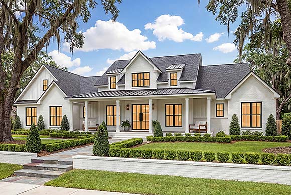 Contemporary, Farmhouse, Traditional House Plan 82994 with 3 Beds, 4 Baths, 2 Car Garage Elevation