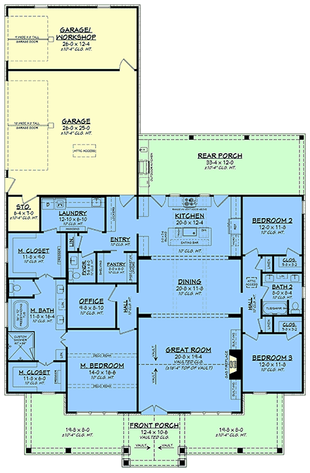 Contemporary, Cottage, Country, Farmhouse, Southern House Plan 82995 with 3 Beds, 3 Baths, 3 Car Garage First Level Plan