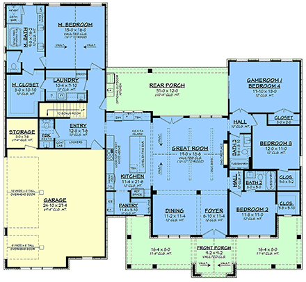 Contemporary, Country, Farmhouse, Southern, Traditional House Plan 82996 with 4 Beds, 4 Baths, 3 Car Garage First Level Plan