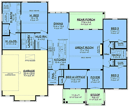 Country, Farmhouse, Ranch, Southern House Plan 82997 with 3 Beds, 2 Baths, 2 Car Garage First Level Plan