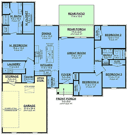 Country, Farmhouse, Ranch, Southern House Plan 82998 with 4 Beds, 2 Baths, 2 Car Garage First Level Plan