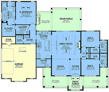 Contemporary, Craftsman, Farmhouse, Southern House Plan 82999 with 3 Beds, 4 Baths, 2 Car Garage First Level Plan