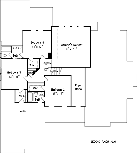 Bungalow, European, Tudor, Victorian House Plan 83000 with 5 Beds, 5 Baths, 3 Car Garage Second Level Plan