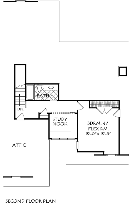 Bungalow, Craftsman, Tudor, Victorian House Plan 83001 with 4 Beds, 3 Baths, 2 Car Garage Second Level Plan