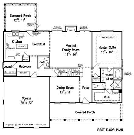 Cottage, Country, Craftsman, Ranch, Traditional, Tudor House Plan 83002 with 4 Beds, 3 Baths, 2 Car Garage First Level Plan