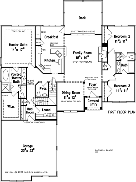 European, Traditional House Plan 83003 with 3 Beds, 4 Baths, 2 Car Garage First Level Plan