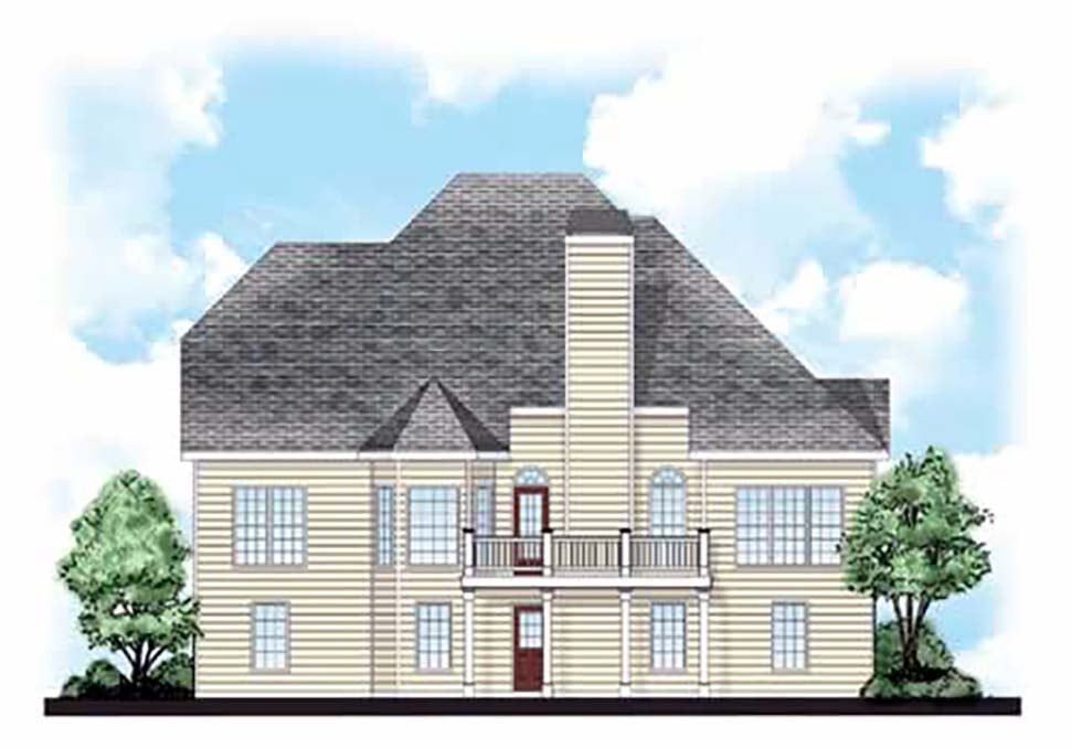 European, Traditional Plan with 2163 Sq. Ft., 4 Bedrooms, 3 Bathrooms, 2 Car Garage Rear Elevation