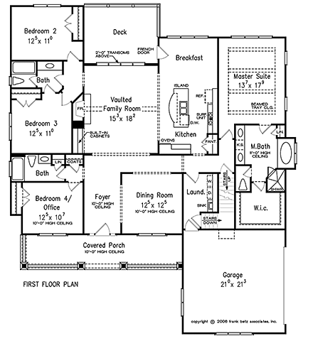 Bungalow, Craftsman, European House Plan 83015 with 4 Beds, 3 Baths, 2 Car Garage First Level Plan
