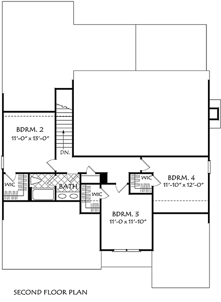Bungalow, Cottage House Plan 83016 with 5 Beds, 3 Baths, 2 Car Garage Second Level Plan
