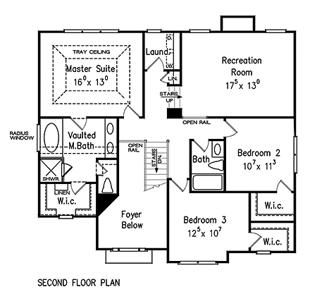 European, Traditional House Plan 83019 with 3 Beds, 3 Baths, 2 Car Garage Second Level Plan