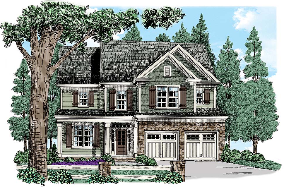 Colonial, Cottage, Country, Southern, Traditional Plan with 2328 Sq. Ft., 4 Bedrooms, 3 Bathrooms, 2 Car Garage Elevation