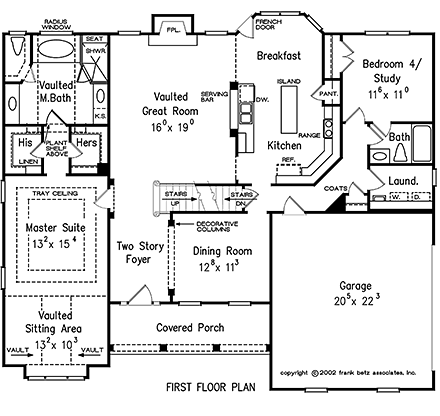 European, Traditional House Plan 83023 with 4 Beds, 3 Baths, 2 Car Garage First Level Plan
