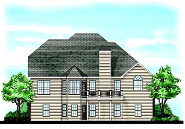 European, Traditional Plan with 2351 Sq. Ft., 4 Bedrooms, 3 Bathrooms, 2 Car Garage Rear Elevation