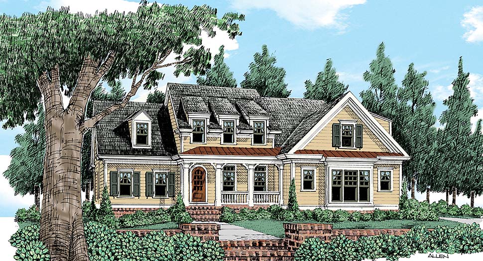 Country, European, Farmhouse, Victorian Plan with 2891 Sq. Ft., 4 Bedrooms, 4 Bathrooms, 2 Car Garage Elevation