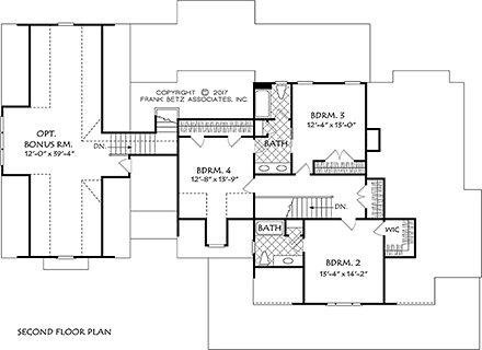 Country, Farmhouse, Southern House Plan 83038 with 4 Beds, 4 Baths, 3 Car Garage Second Level Plan