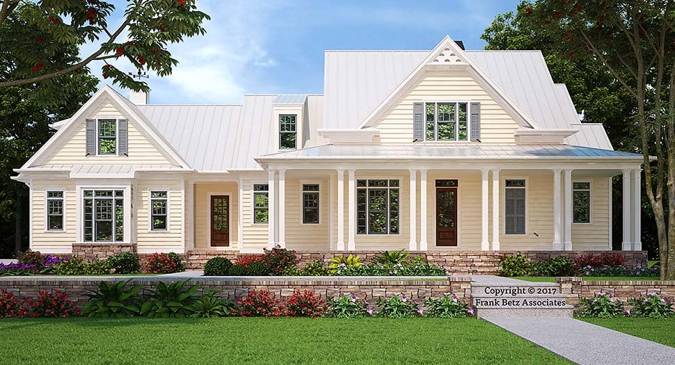 Country, Farmhouse, Southern Plan with 2993 Sq. Ft., 4 Bedrooms, 4 Bathrooms, 3 Car Garage Elevation