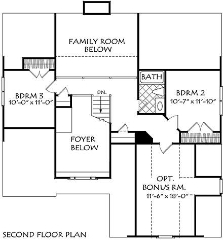 Traditional House Plan 83046 with 3 Beds, 3 Baths, 2 Car Garage Second Level Plan