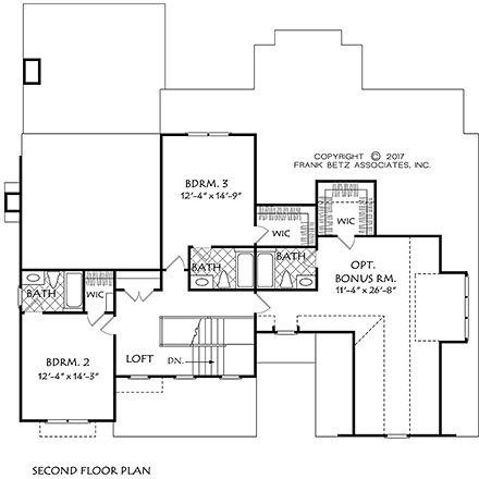 Farmhouse, Southern, Traditional House Plan 83052 with 4 Beds, 5 Baths, 2 Car Garage Second Level Plan