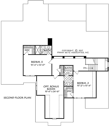 Craftsman, European, Tudor House Plan 83064 with 4 Beds, 4 Baths, 3 Car Garage Second Level Plan