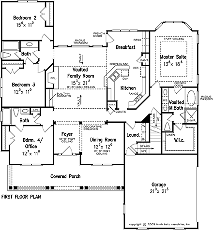 Colonial, Cottage, Country House Plan 83065 with 4 Beds, 3 Baths, 2 Car Garage First Level Plan