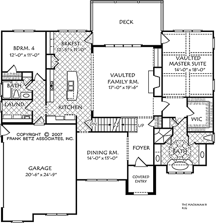 Colonial, European House Plan 83068 with 4 Beds, 3 Baths, 2 Car Garage First Level Plan