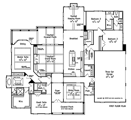European, French Country House Plan 83077, 3 Car Garage First Level Plan