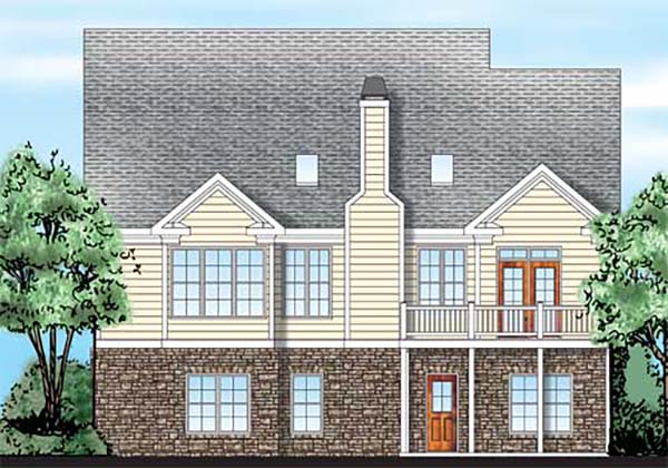 Cottage, Country, Craftsman, Southern Plan with 1975 Sq. Ft., 3 Bedrooms, 3 Bathrooms, 2 Car Garage Rear Elevation