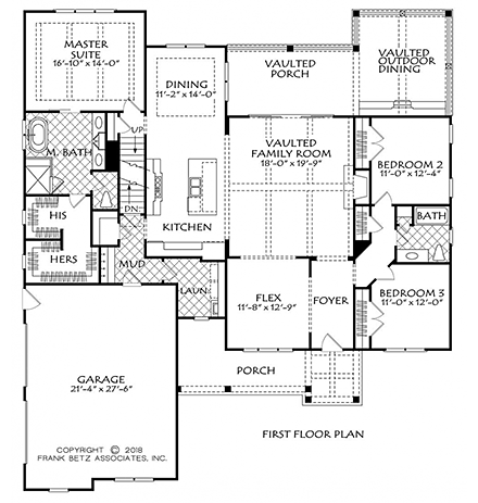 Craftsman, Farmhouse, Traditional House Plan 83109 with 3 Beds, 2 Baths, 2 Car Garage First Level Plan