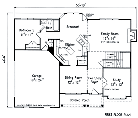 European, Traditional House Plan 83119 with 5 Beds, 3 Baths, 2 Car Garage First Level Plan