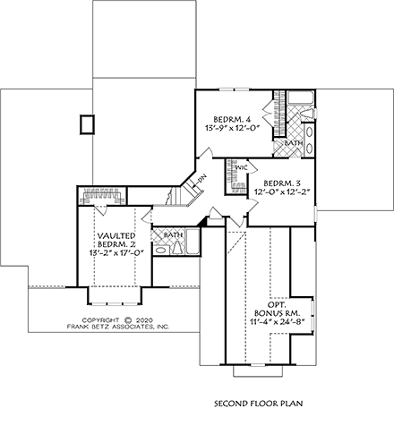 Country, Farmhouse House Plan 83122 with 4 Beds, 4 Baths, 3 Car Garage Second Level Plan