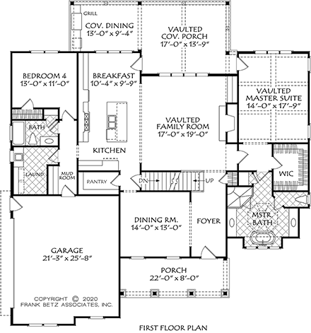 Farmhouse House Plan 83123 with 4 Beds, 4 Baths, 2 Car Garage First Level Plan