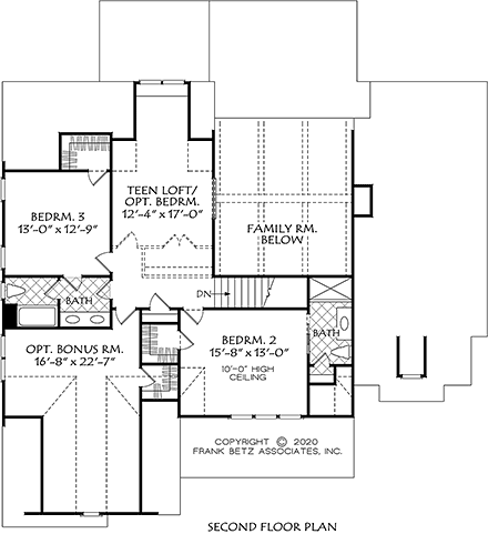 Farmhouse House Plan 83123 with 4 Beds, 4 Baths, 2 Car Garage Second Level Plan
