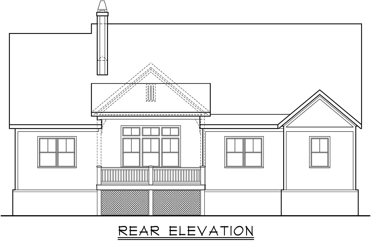 Cottage, Country, Farmhouse, Traditional Plan with 2030 Sq. Ft., 4 Bedrooms, 4 Bathrooms, 2 Car Garage Rear Elevation