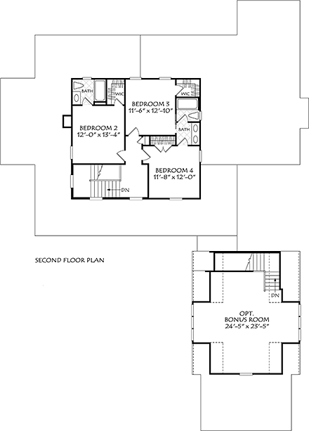 Cottage, Country, Farmhouse House Plan 83130 with 4 Beds, 4 Baths, 3 Car Garage Second Level Plan