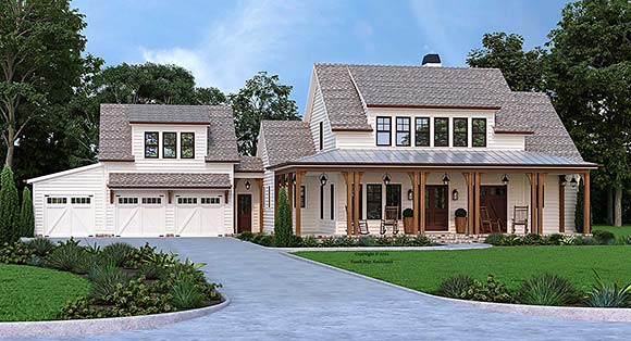Cottage, Farmhouse, Traditional House Plan 83132 with 4 Beds, 4 Baths, 3 Car Garage Elevation