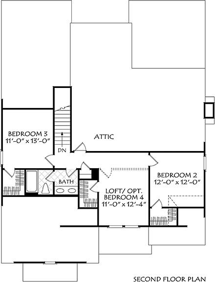Cottage, Craftsman, Farmhouse House Plan 83143 with 4 Beds, 3 Baths, 2 Car Garage Second Level Plan
