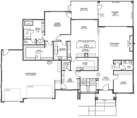 Modern House Plan 83300 with 4 Beds, 4 Baths, 3 Car Garage First Level Plan