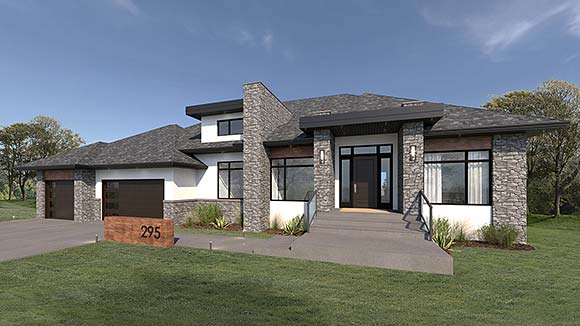 Modern House Plan 83300 with 4 Beds, 4 Baths, 3 Car Garage Elevation