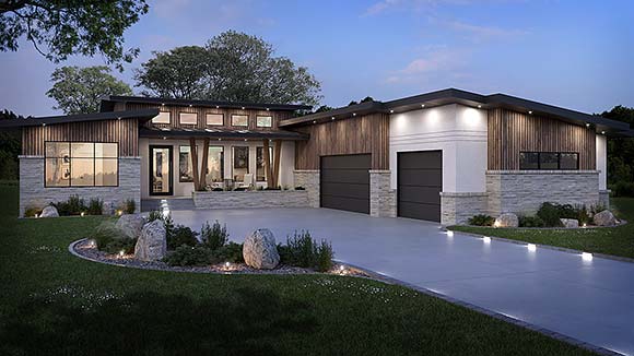 Modern House Plan 83301 with 4 Beds, 4 Baths, 3 Car Garage Elevation