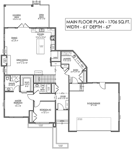 Modern House Plan 83310 with 4 Beds, 3 Baths, 3 Car Garage First Level Plan