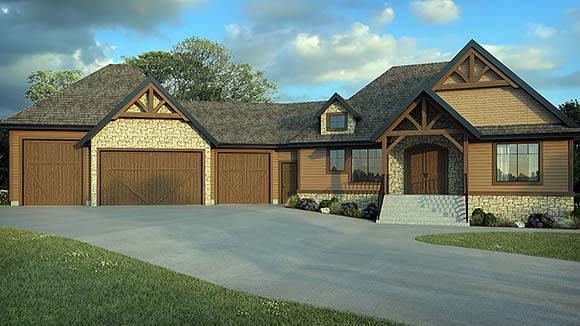 Craftsman, Ranch House Plan 83312 with 2 Beds, 3 Baths, 4 Car Garage Elevation