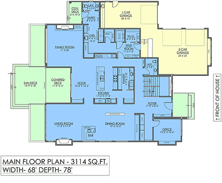 Contemporary, Modern House Plan 83316 with 2 Beds, 4 Baths, 3 Car Garage First Level Plan