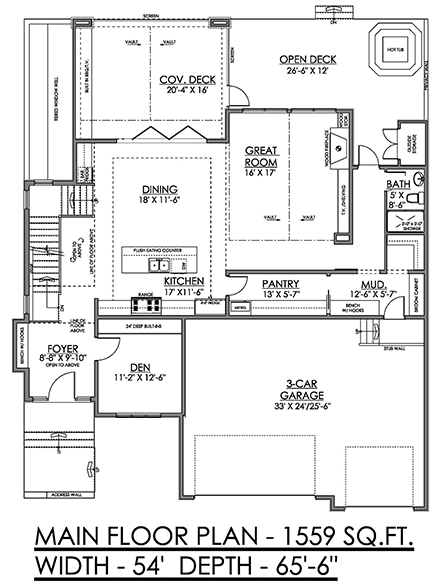 Contemporary, Farmhouse, New American, Traditional House Plan 83324 with 3 Beds, 4 Baths, 3 Car Garage First Level Plan