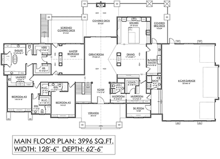 Craftsman House Plan 83326 with 5 Beds, 8 Baths, 4 Car Garage First Level Plan