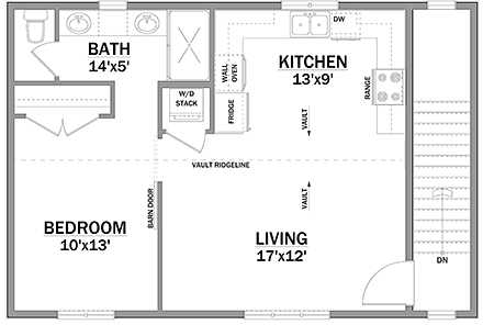 Traditional Garage-Living Plan 83334 with 1 Beds, 2 Baths, 2 Car Garage Second Level Plan