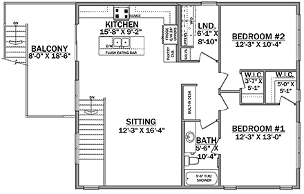 Craftsman Garage-Living Plan 83336 with 2 Beds, 2 Baths, 4 Car Garage Second Level Plan